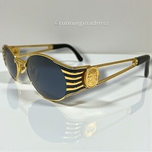 RARE VINTAGE 90s FENDI FS 300 Roman Coin Safety Pin Gold Black Sunglasses